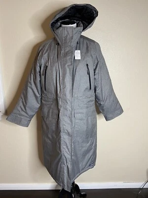 LANDS END GRAY ZIP UP WATER RESISTANT LONG WINTER COAT Women Sz L (14/16) HOOD - Image 1 of 4