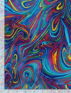 Timeless Treasures ~ Neon Rainbow Paint Swirls ~ 100% Cotton Quilt Fabric BTY - Picture 1 of 1