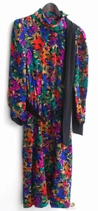 Damen Kleid Langarm lila bunt gemustert Gr. 38 v. Lady Modelle - Picture 1 of 2