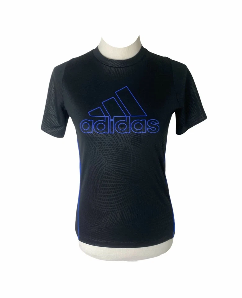 Boy's Medium Shirt Adidas Blue and Black Big Logo Athletic Short Sleeve - Image 1 of 4