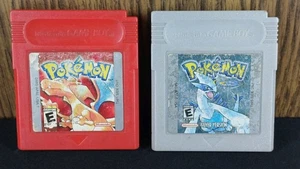 Pokemon Rosso e Argento Nintendo Game Boy Autentico Testato Necessita Cambio Batterie - Foto 1 di 5