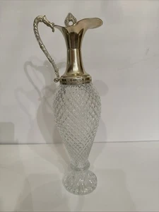 Vintage Klar Kristall Karaffe Silber Teller Deckel Löwe Griff Metalstil Italien - Bild 1 von 5