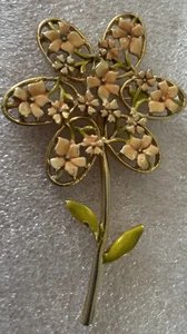 Vintage Flower Pink Enamel Brooch 3” Goldtone 1960’s - Picture 1 of 3