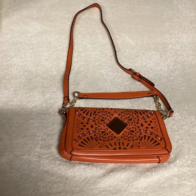 Nicole Lee shoulder handbag/purse, orange cut rhinestones, faux Leather - Image 1 of 4