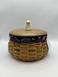 Panier Halloween Longaberger 2004 avec couvercle et protecteur et bouton fantôme - Photo 1/6