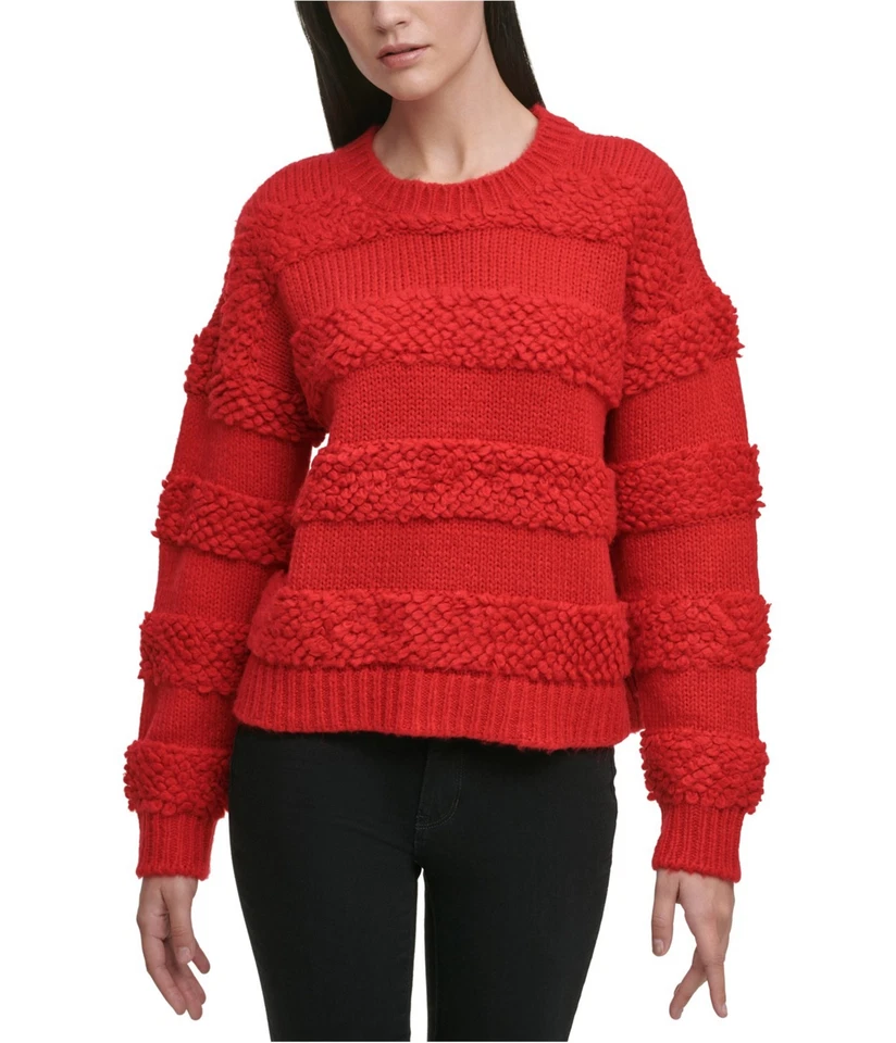Suéter Pullover DKNY Mujer Texturizado Rayas, Rojo, X-Pequeño Foto 1 de 1
