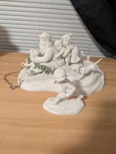 DEPARTMENT 56 Winter Silhouette SLEDDING WITH SANTA #56.78757 White Porcelain  - Picture 1 of 11