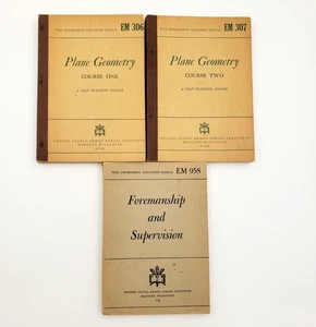 Lot of 3 War Department Education Manual EM 306 307 958 Geometry Foremanship - Picture 1 of 13