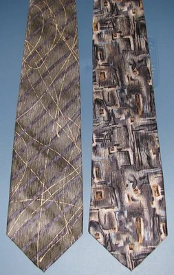 Corbatas de cuello limpias de seda marrón con patrón geométrico abstracto de dos cócteles *D8 Foto 1 de 4