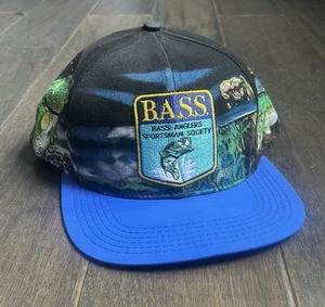 Vintage Bass Fishing SnapBack Hat All Over Print 90s Outdoor Angler - Picture 1 of 9