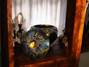 Antique Glazed Ceramic Jar with Lid Bohemian Rustic Decor 6" Tall - Picture 1 of 9