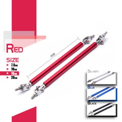 2PCS 15cm Adjustable Front Bumper Lip Splitter Strut Tie Bar Support Rod Red - Image 1 of 4