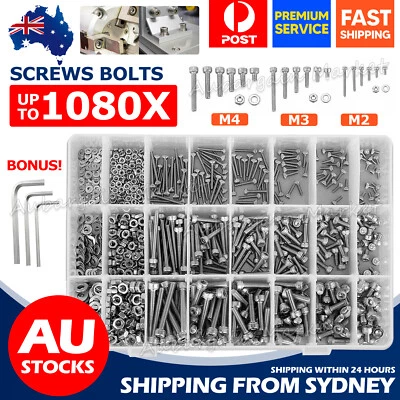 1080pcs M2/M3/M4/M5 Stainless Steel Bolts Nuts Screws Hex Head Assorted Kit Set - image 1 of 4