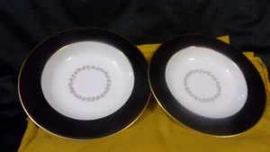 2~GEAR ROSE PAVILLON  ARITA JAPAN FLORAL, BLACK/GOLD RIM- 9" SALAD/ PASTA BOWLS - Picture 1 of 8