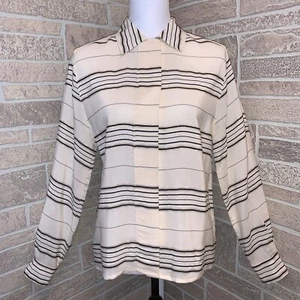 Jones New York 100% Silk Sz 4 Beige Cream Metallic Blouse Top Shirt Stripe Women - Picture 1 of 7