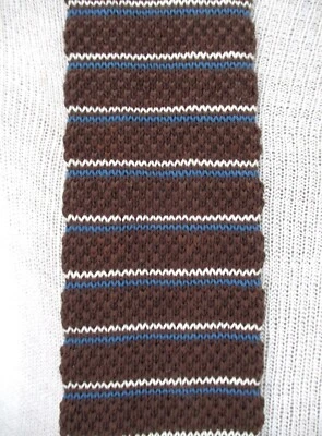Vtg Rooster Brown Blue White ZigZag Stripe 100% Cotton Lisle Square End Knit Tie - Image 1 of 4
