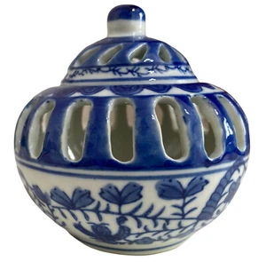 Blau weiß Teelicht Kerzenhalter Windlicht Räucherstäbchenhalter handbemalt Keramik - Bild 1 von 9