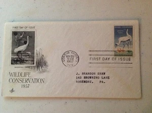 1957 Wildlife Conservation Cachet First Day Issue 3cents Stamp - Picture 1 of 4