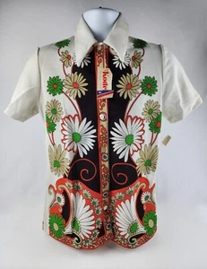 Camicia donna vintage psichedelica anni 70 con colletto e bottoni media floreale hippie - Foto 1 di 14