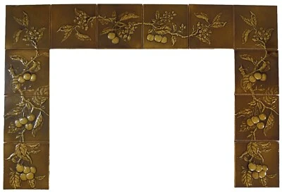 12 azulejos encáusticos antiguos de EE. UU. Art Nouveau chimenea de cerezo envolvente artes de cerámica Foto 1 de 4
