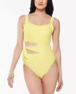 JESSICA SIMPSON Women's Yellow Cutout Sweet Tooth Solids One Piece Swimsuit S - Picture 1 of 4
