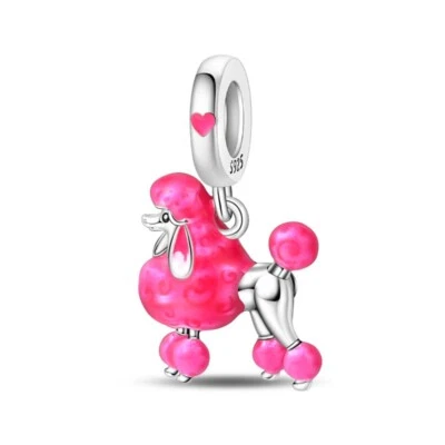 KUNSIR Dije de Plata de Ley Rosa Orgulloso Caniche Cuentas Para Pulsera Europea Cuelga Foto 1 de 4