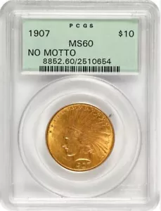 1907 $10 GOLD INDIAN EAGLE PCGS MS 60 OGH - Picture 1 of 4