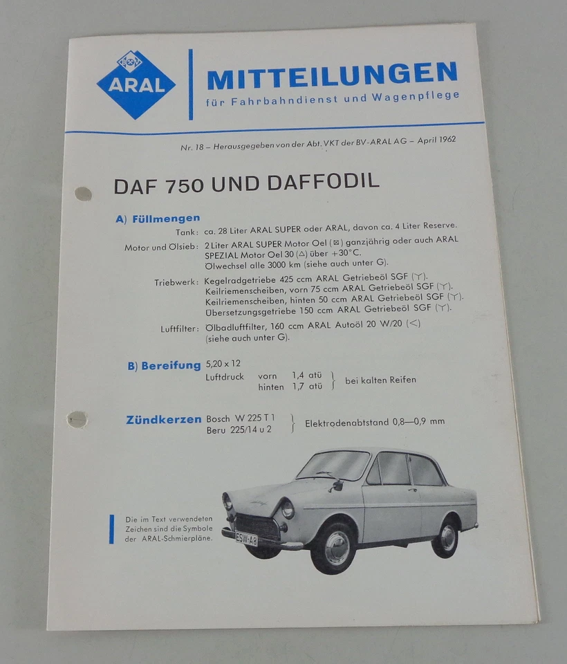 Comunicazione Di Servizio Aral DAF 750 / DAFFODIL Del 04/1962 - Immagine 1 di 1