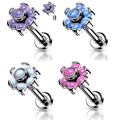 Opal Flower Labret Philtrum Tragus Conch Stud Internally Thread Titanium 16g - Image 1 of 4