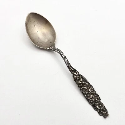 Antique Sterling Silver Repousse Pansy Floral Demitasse Spoon - Image 1 of 4