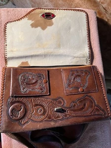 Vintage 60er 70er Wende Handtasche verziertes Leder Rindsleder Geldbörse Western - Bild 1 von 19