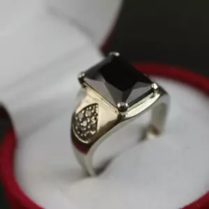 Cushion Shape Black Zircon Handmade Ring in 925 Silver Sterling for Men & Women - Picture 1 of 10
