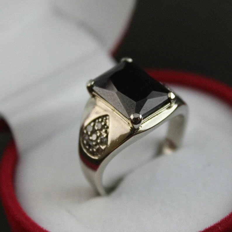 Cushion Shape Black Zircon Handmade Ring in 925 Silver Sterling for Men & Women - Image 1 of 4