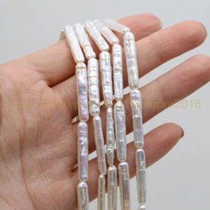 Natural White Freshwater Pearl Toothpick Rectangle Loose Beads Jewelry Making - Picture 1 of 7
