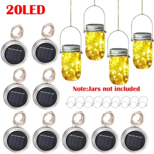 Solar Mason Powered Jar Lid Light 20 LED Fairy Light String Lights Garden Decor - Picture 1 of 28