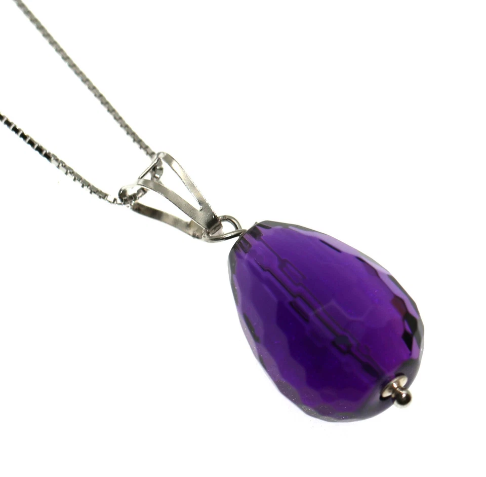collana argento 925 ametista naturale ciondolo briolette collier donna viola - Immagine 1 di 4