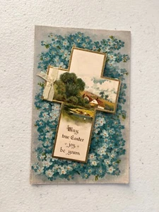 c1910's Easter Cross Bible Verse Fold-Out Vintage Postcard - Picture 1 of 3