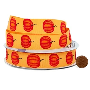 7/8" Wide Pumpkin Print Grosgrain Ribbon - 25 Yards (56140101) - Picture 1 of 1