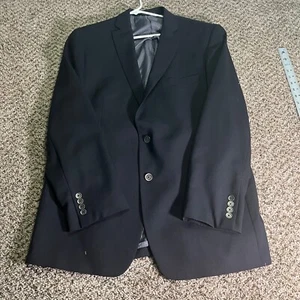 Calvin Klein Suit Blazer Men's 46L Black Solid Wool Two Button Single Breasted - Picture 1 of 8