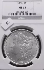 1886 P MORGAN SILVER DOLLAR NGC CERTIFIED MS63 ORIGINAL & UNCLEANED DEEP FROSTY - Picture 1 of 2
