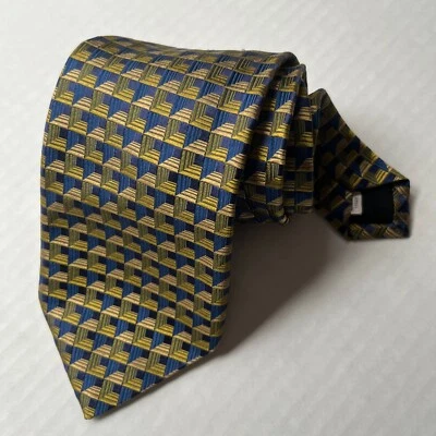 Corbata John W Nordstrom Cuello Seda Jacquard Dorado Azul Larga Geométrica Italia Foto 1 de 4
