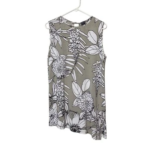Clara Sun Woo Floral Print Asymmetric Hem Jersey Tunic Top Tank Womens Small Tan - Picture 1 of 4