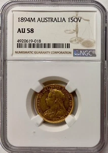 1894-M Australia Gold Sovereign NGC AU-58 - Picture 1 of 4