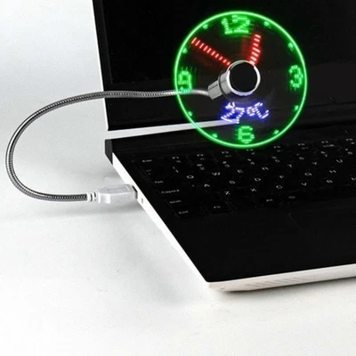 Clock Fan Time Temperature Display Metal Mini Fan USB Power LED Clock Fan - Image 1 of 4