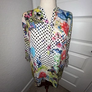 Blusa Blusa Camisa Top Shana 1/4 Estampado de Mezcla de Seda Viscosa con Botones Talla XL - Imagen 1 de 14