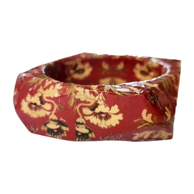 Brazalete Brazalete Flor Papel Maché Rojo Ancho Boho Vintage Foto 1 de 4