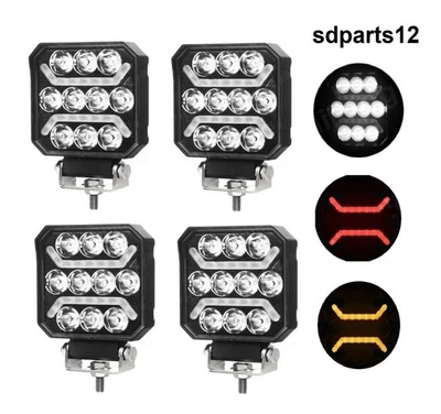 4 Phares de Travail LED 12V 24V 15W Feu Spot+Position Ambre Rouge 4x4 Camion VTT - Photo 1/4