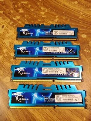 G Skill Ripjaws X F3-1600C9D-16GXM DDR3 PC3-12800u LOT (4) x 8GB = 32GB RAM - Image 1 of 3
