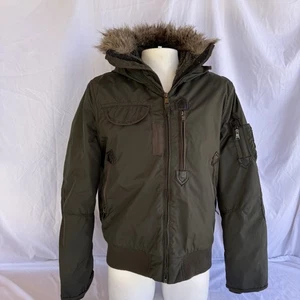 Express Men’s Puffer Jacket Faux Fur Hoodie Size Large - Picture 1 of 7