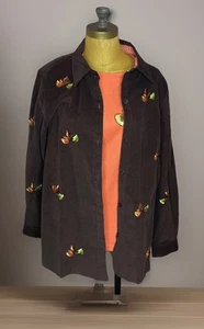 The Quacker Factory Autumn Corduroy Button Jacket 2 Piece Embroidered NWT Sz Med - Picture 1 of 20